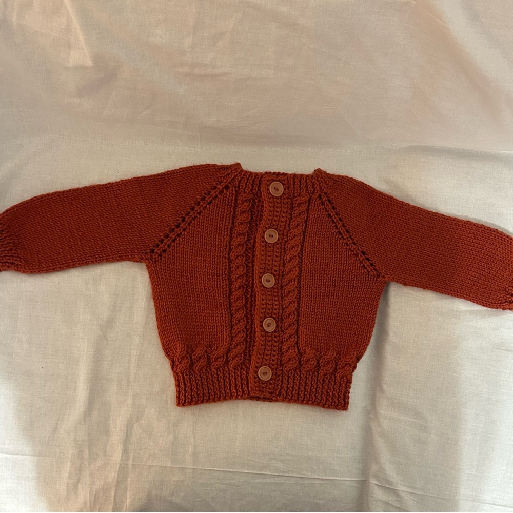 6-12 mo Boy/Girl Rust Cardigan Hand Knitted